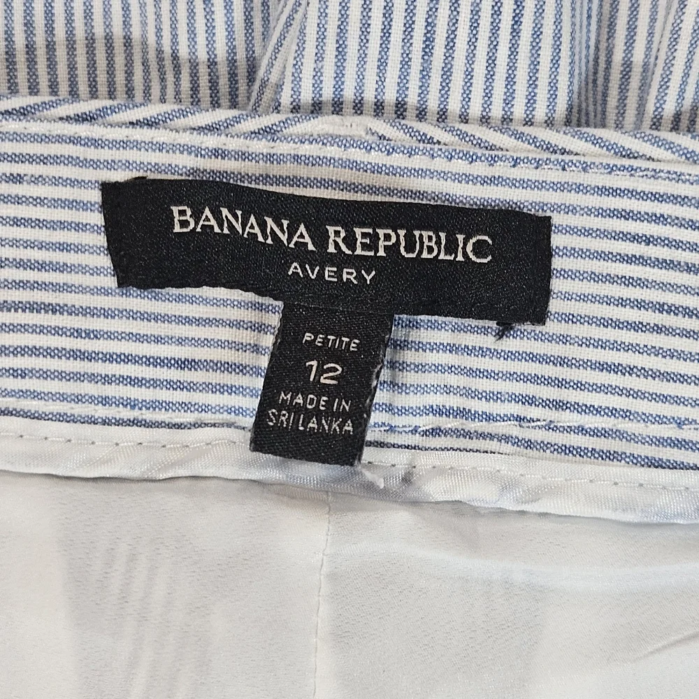Banana Republic Linen Pants Womens‎ Size 12P Avery Blue White Striped Nautical